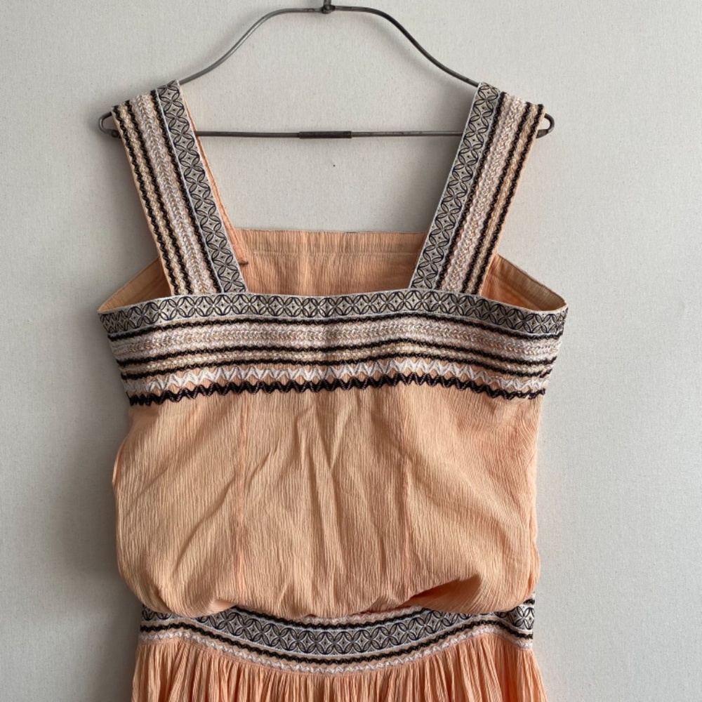 Vintage Peach Midi Dress with Black & Cream Trim - Picture 14 of 15